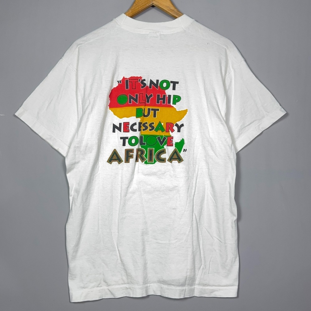 USA Made 90s Africa T-Shirt Mens Size XL Cotton White Single Stitch